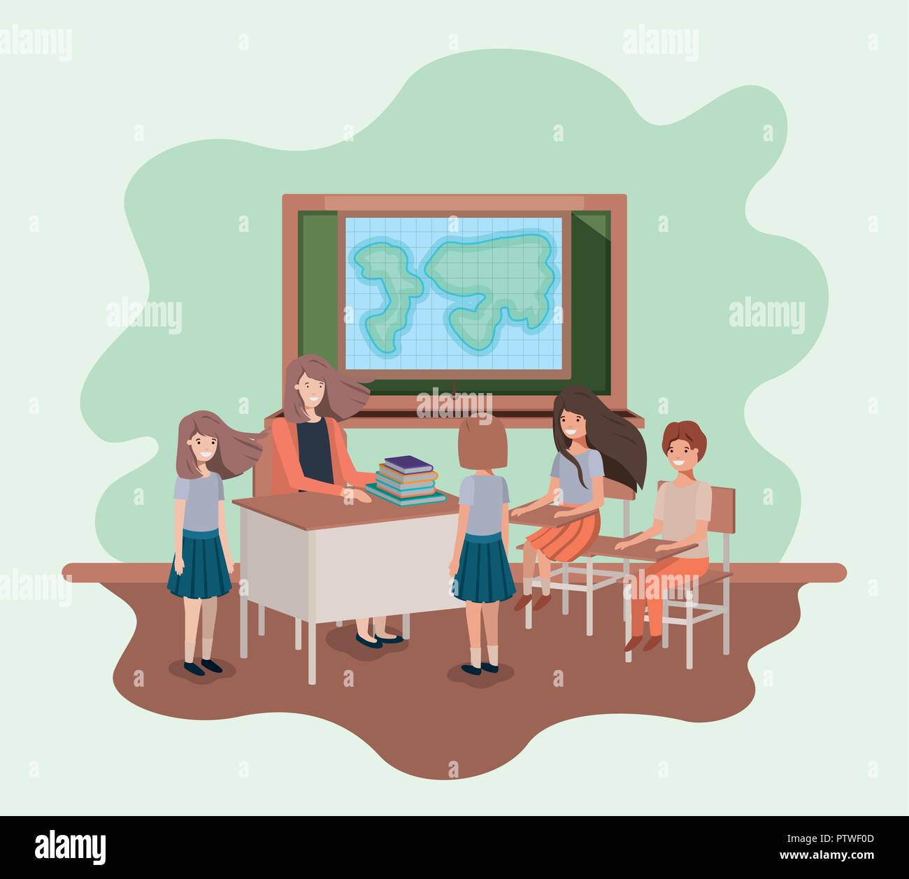 female teacher in the geography class with students Stock Vector Image ...