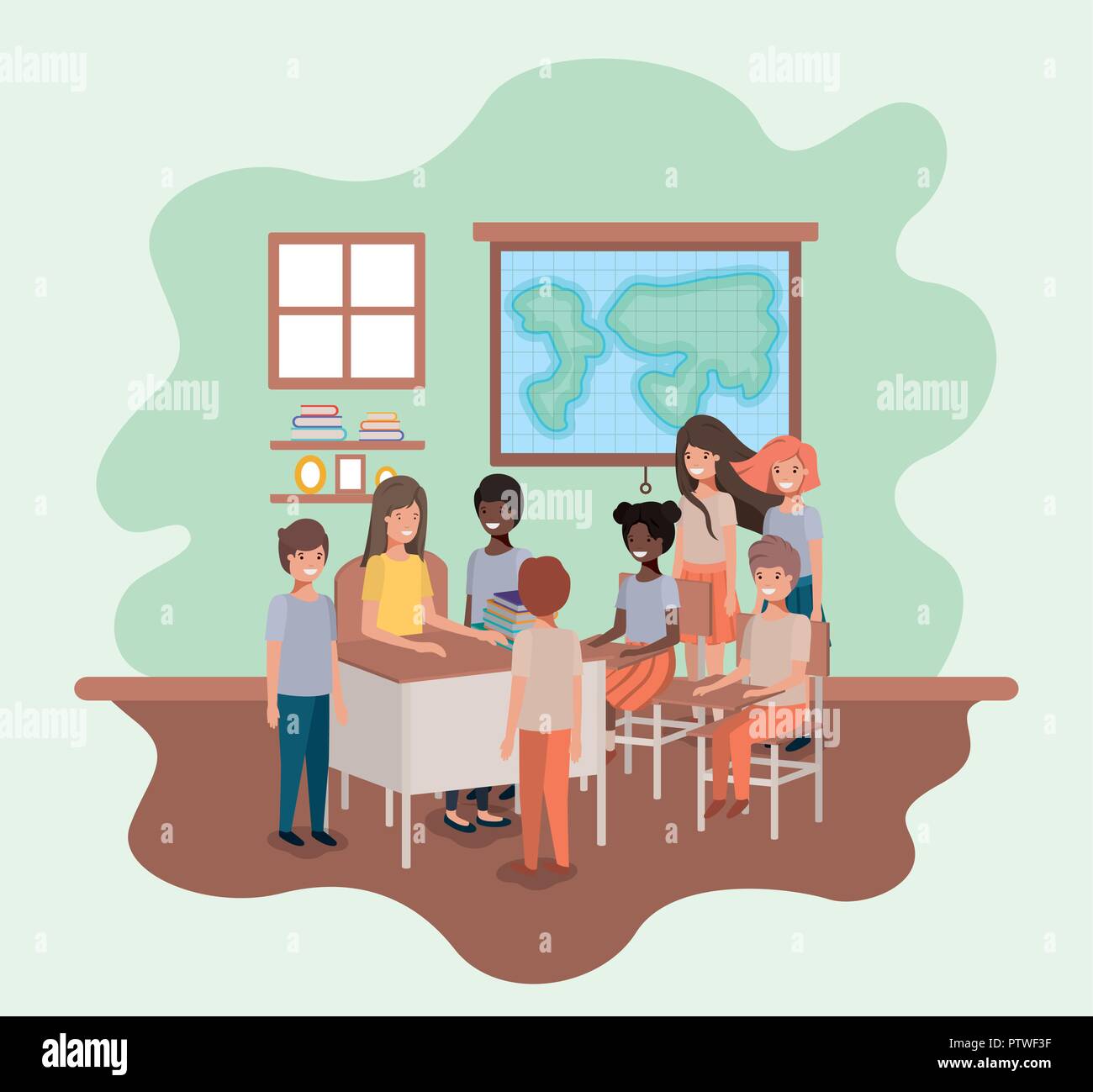 female teacher in the geography class with students Stock Vector Image ...