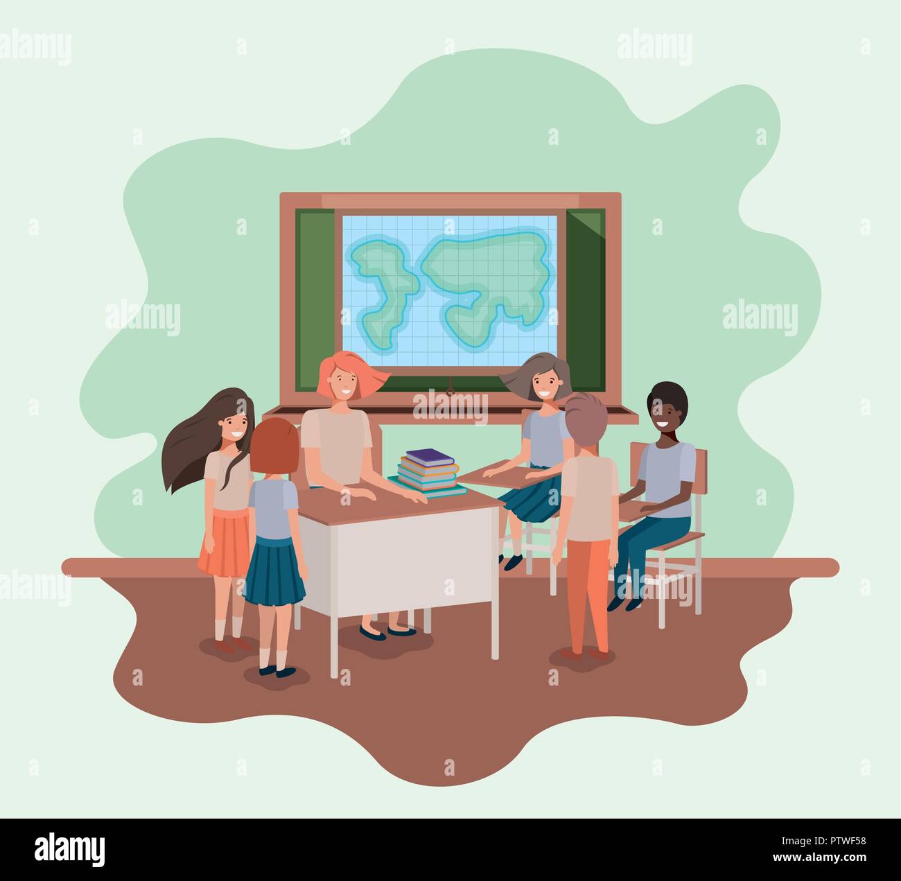 female teacher in the geography class with students Stock Vector Image ...