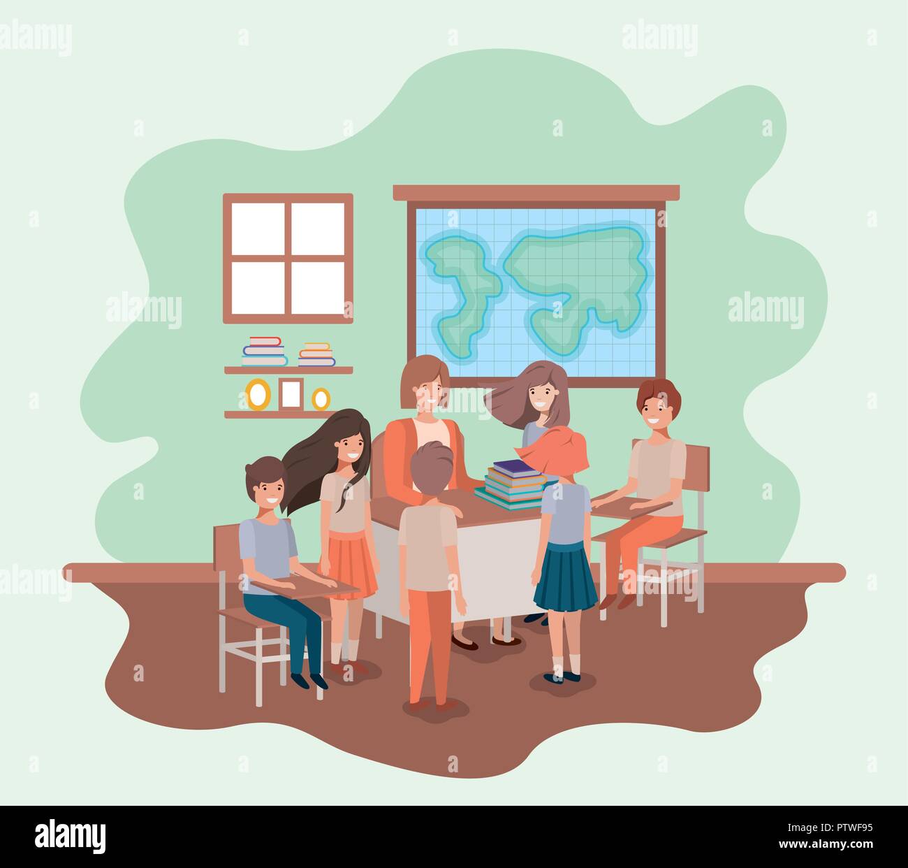 female teacher in the geography class with students Stock Vector Image ...