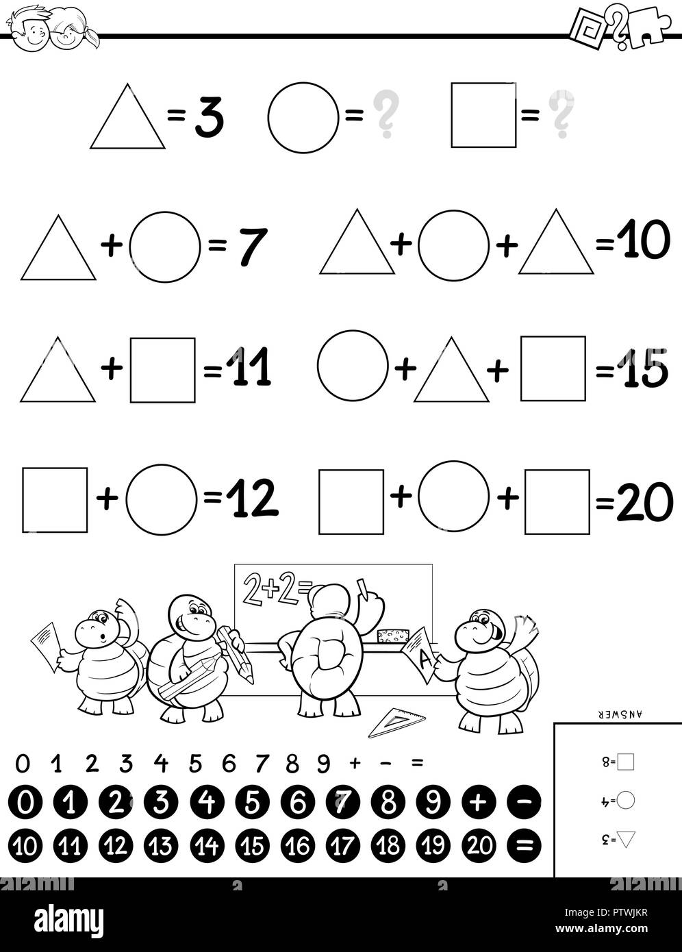 Black and White Cartoon Illustration of Educational Mathematical ...