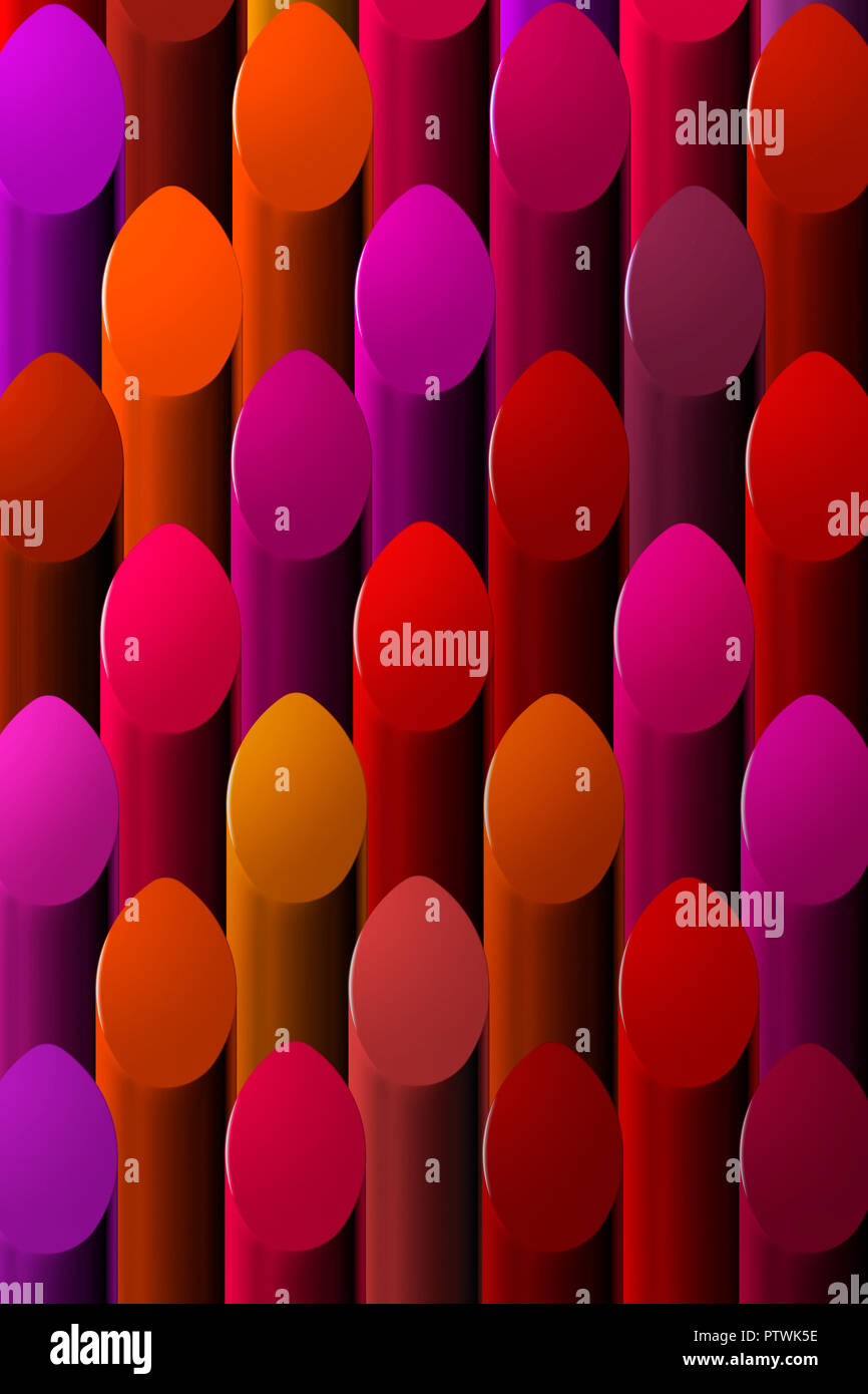 Shades of lipstick in red, purple and pink, close up full frame shot Stock Photo