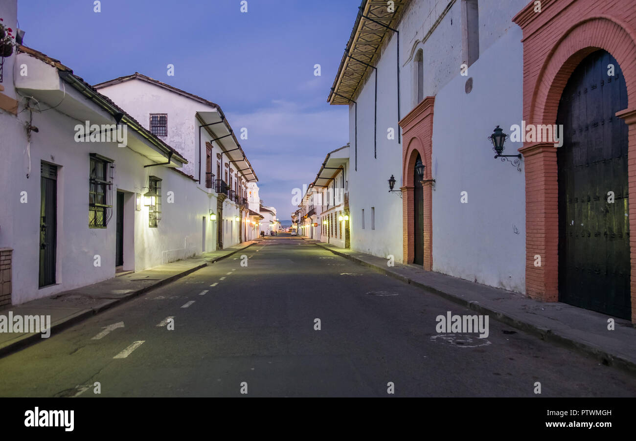 EMPTY STREETS OF POPAYAN EARLY IN THE MORNING - COLOMBIA Stock Photo