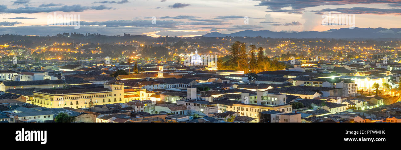 PANORAMIC VIEW FROM ABOVE OF POPAYAN - COLOMBIA at sunset Stock Photo
