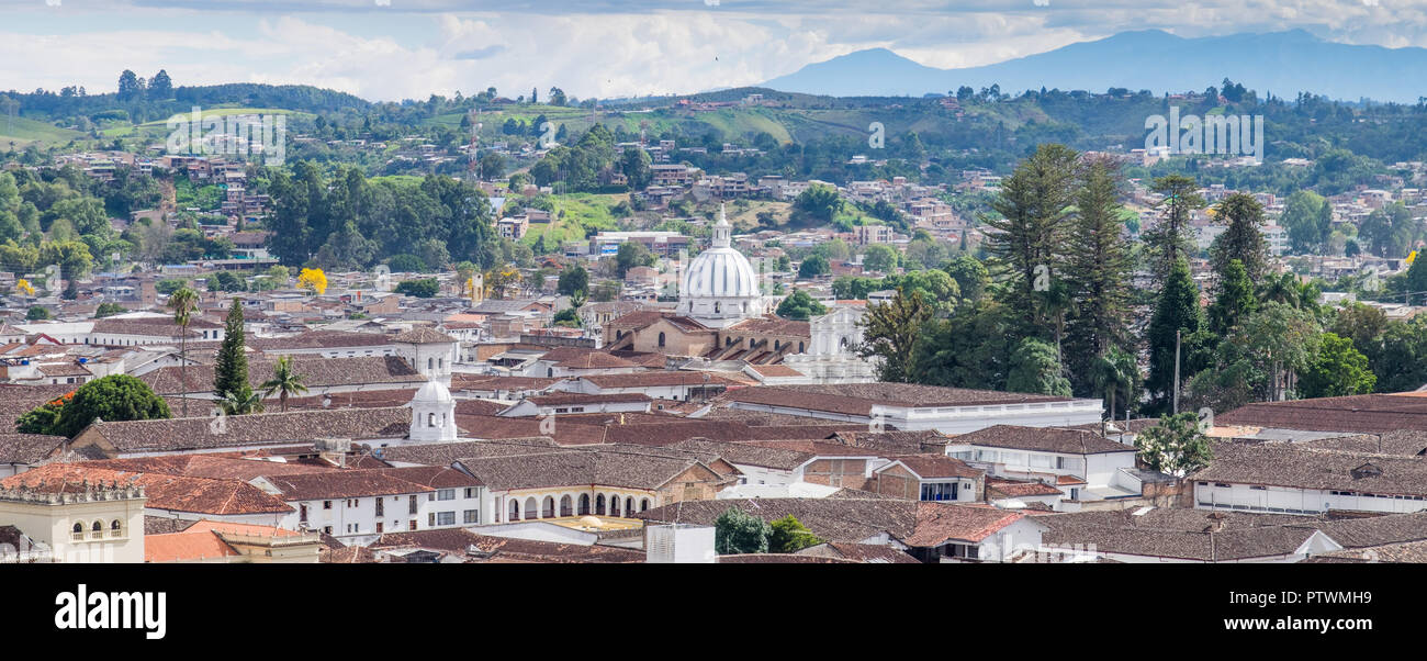 PANORAMIC VIEW FROM ABOVE OF POPAYAN - COLOMBIA Stock Photo