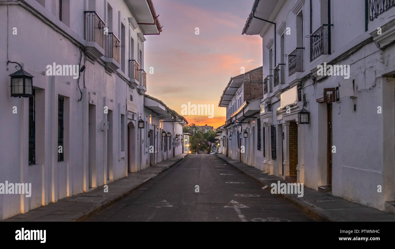 EMPTY STREETS OF POPAYAN EARLY IN THE MORNING - COLOMBIA Stock Photo