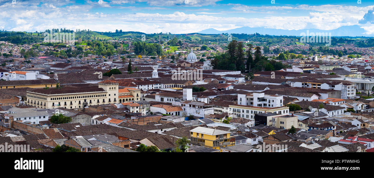 PANORAMIC VIEW FROM ABOVE OF POPAYAN - COLOMBIA Stock Photo