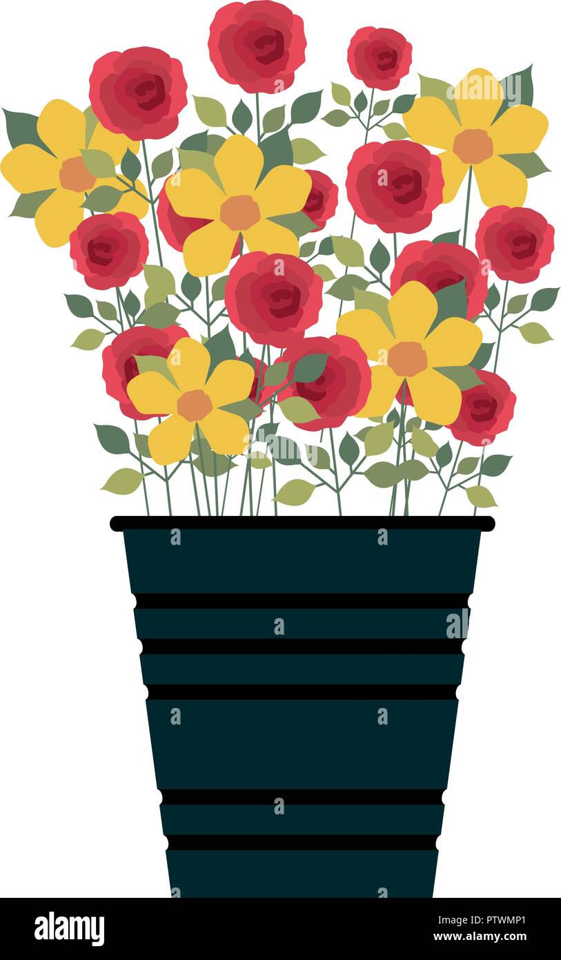 bucket with beautiful flowers isolated icon Stock Vector Image & Art