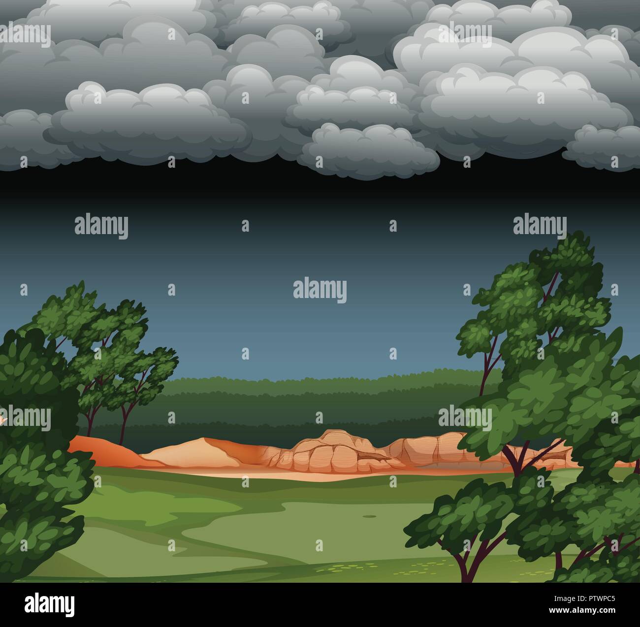 Cloudy night nature landscape illustration Stock Vector Image & Art - Alamy