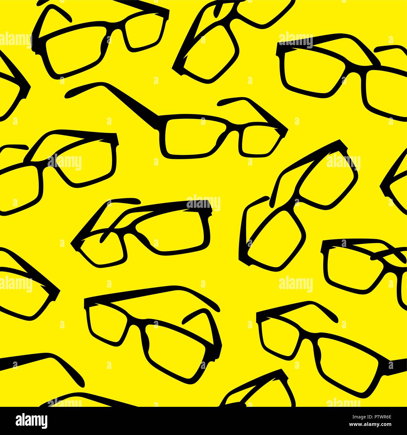 Creative seamless background with glasses. Abstract vector backdrop in black and yellow colors Stock Vector