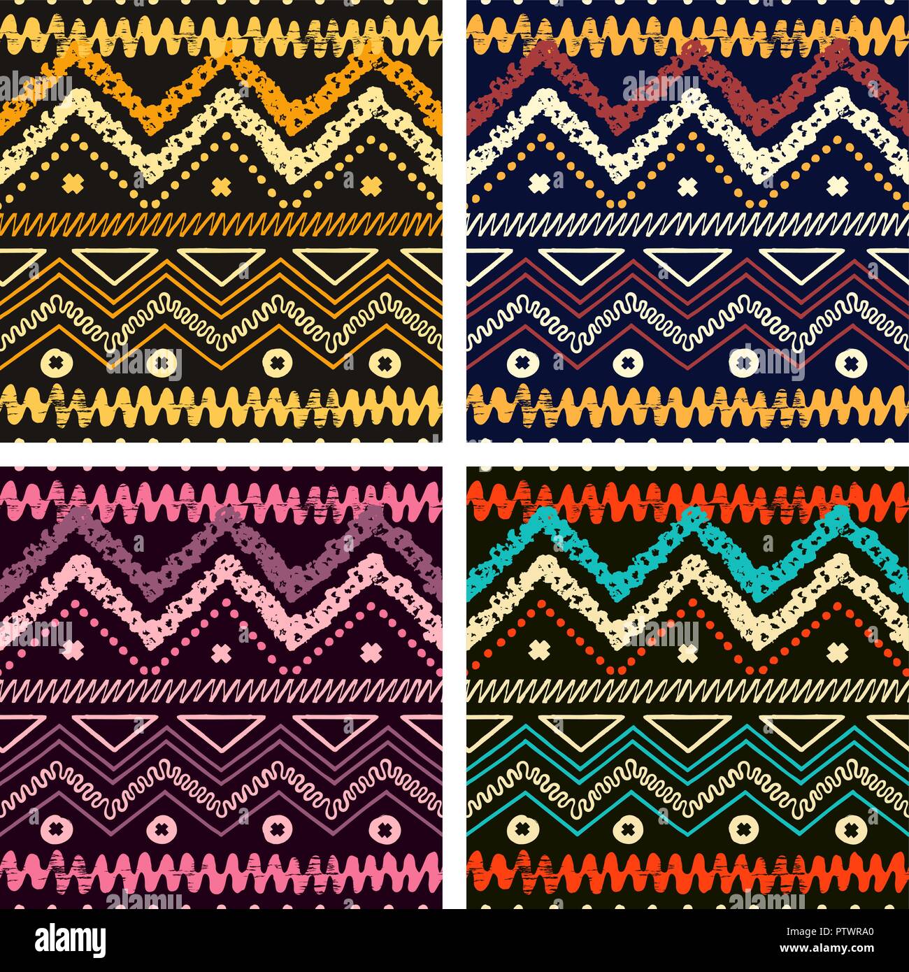 Set of trendy seamless backgrounds.  Abstract tribal ethnic patterns. Use for fabric design, pattern fills, web page background Stock Vector