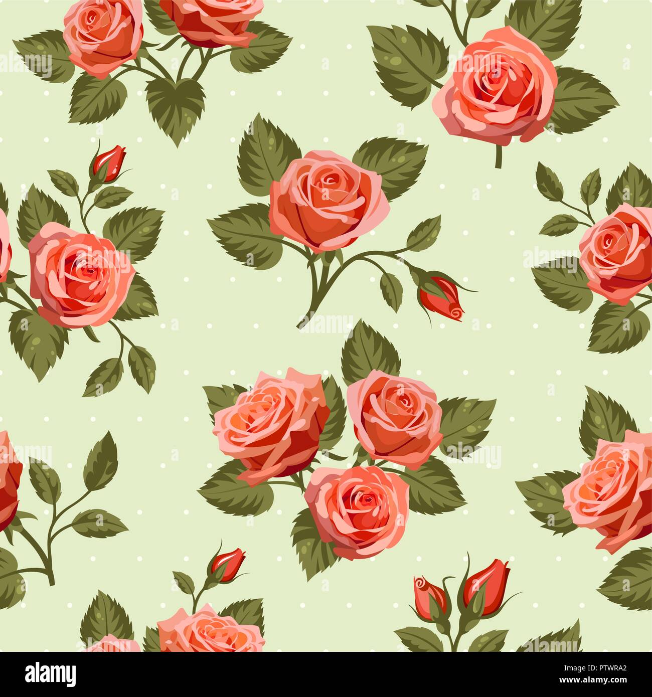 Floral seamless background with red roses.  Use for fabric design, pattern fills and decorating greeting cards, invitations Stock Vector