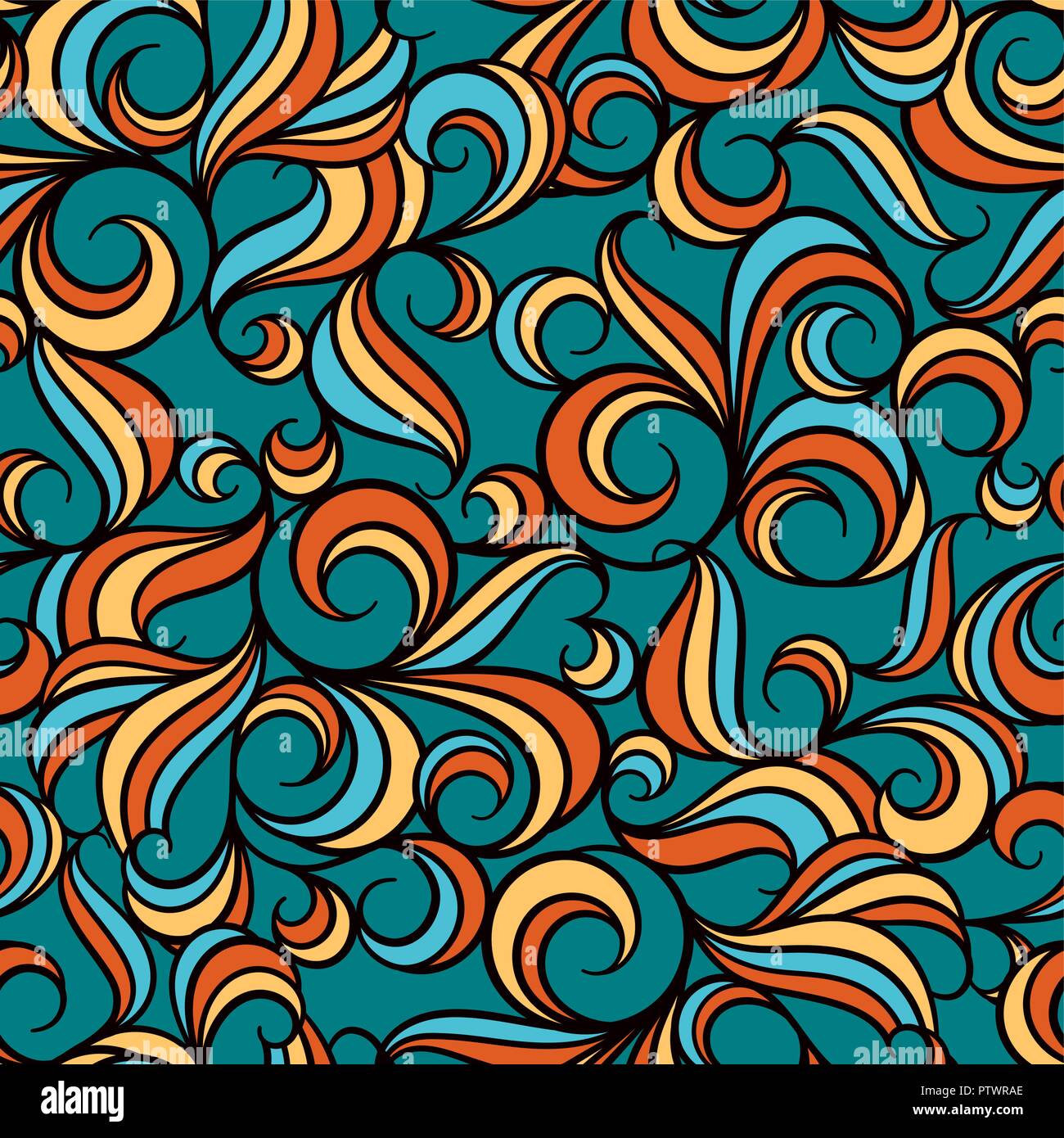 Vector illustration of seamless pattern with abstract flowers and curls ...