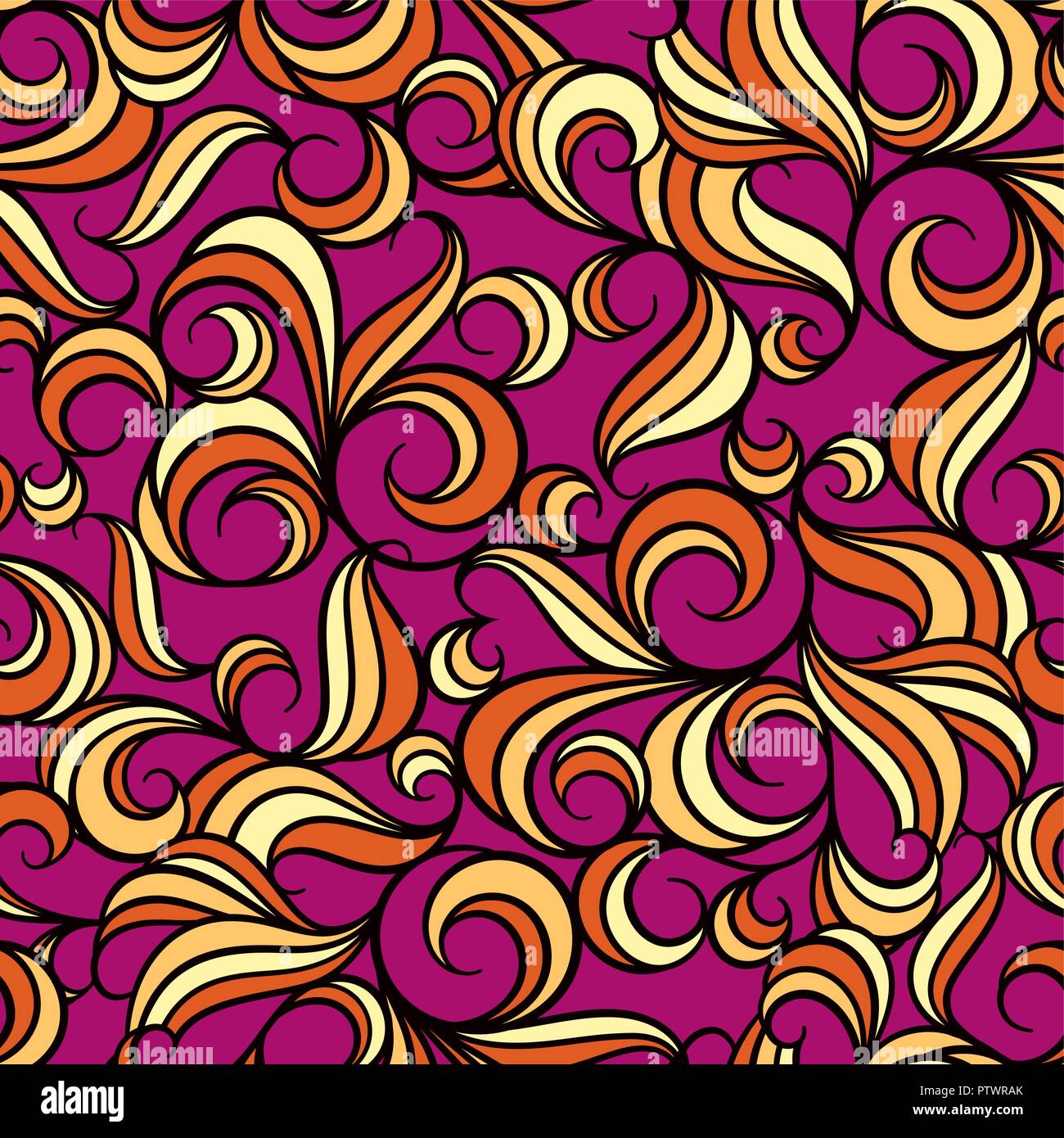 Vector illustration of seamless pattern with abstract flowers and curls ...