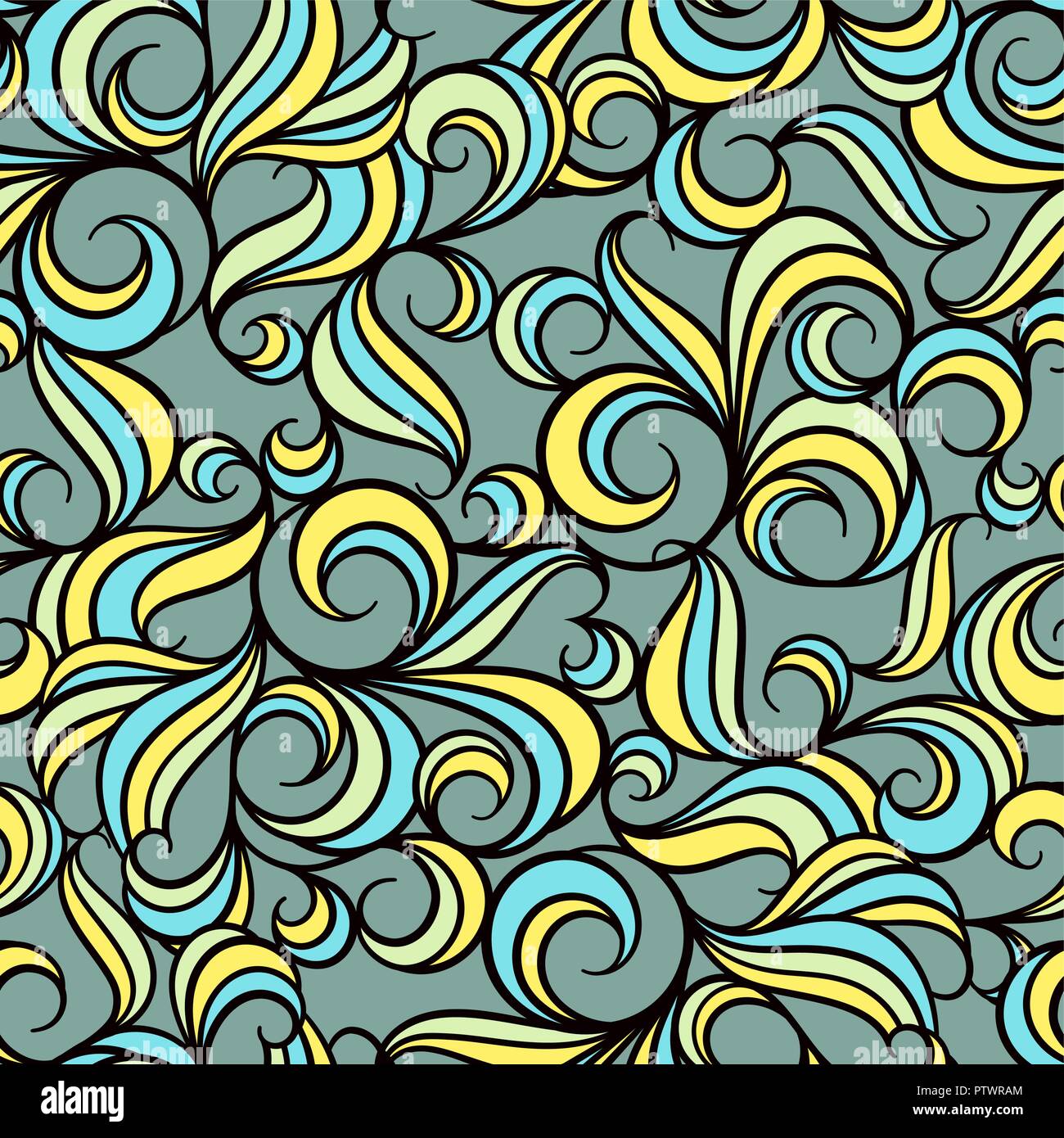 Vector illustration of seamless pattern with abstract flowers and curls ...