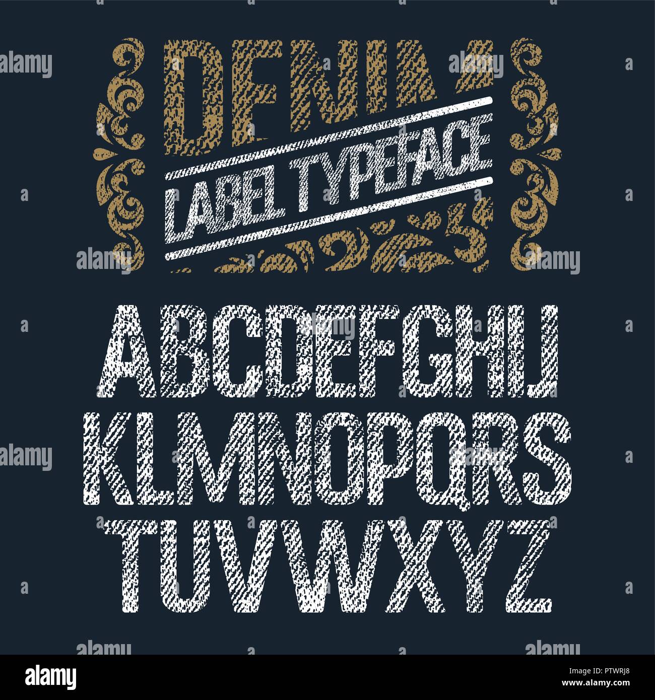 Textured vintage font / Denim jeans label typeface / Design elements with grunge effect Stock Vector