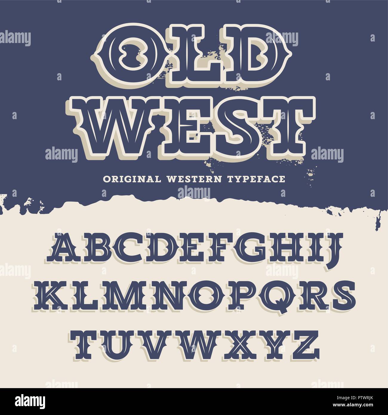 Old West typeface. Retro alphabet in western style. Slab Serif type letters on a grunge background. Vintage vector font for labels and posters Stock Vector