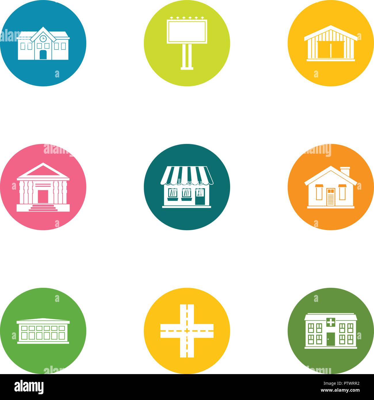 Edifice icons set, flat style Stock Vector