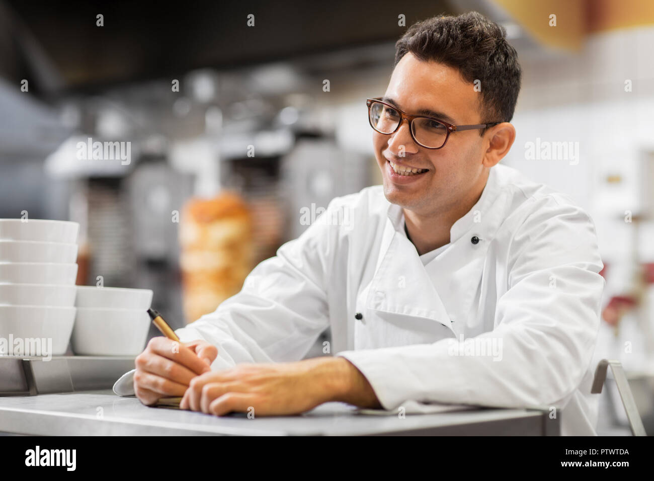 happy chef at kebab shop or fast food restaurant Stock Photo