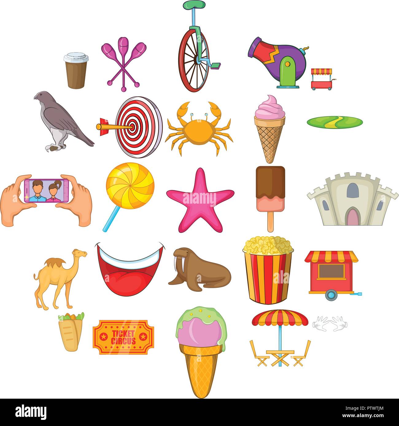 Amusement park icons set, cartoon style Stock Vector Image & Art - Alamy