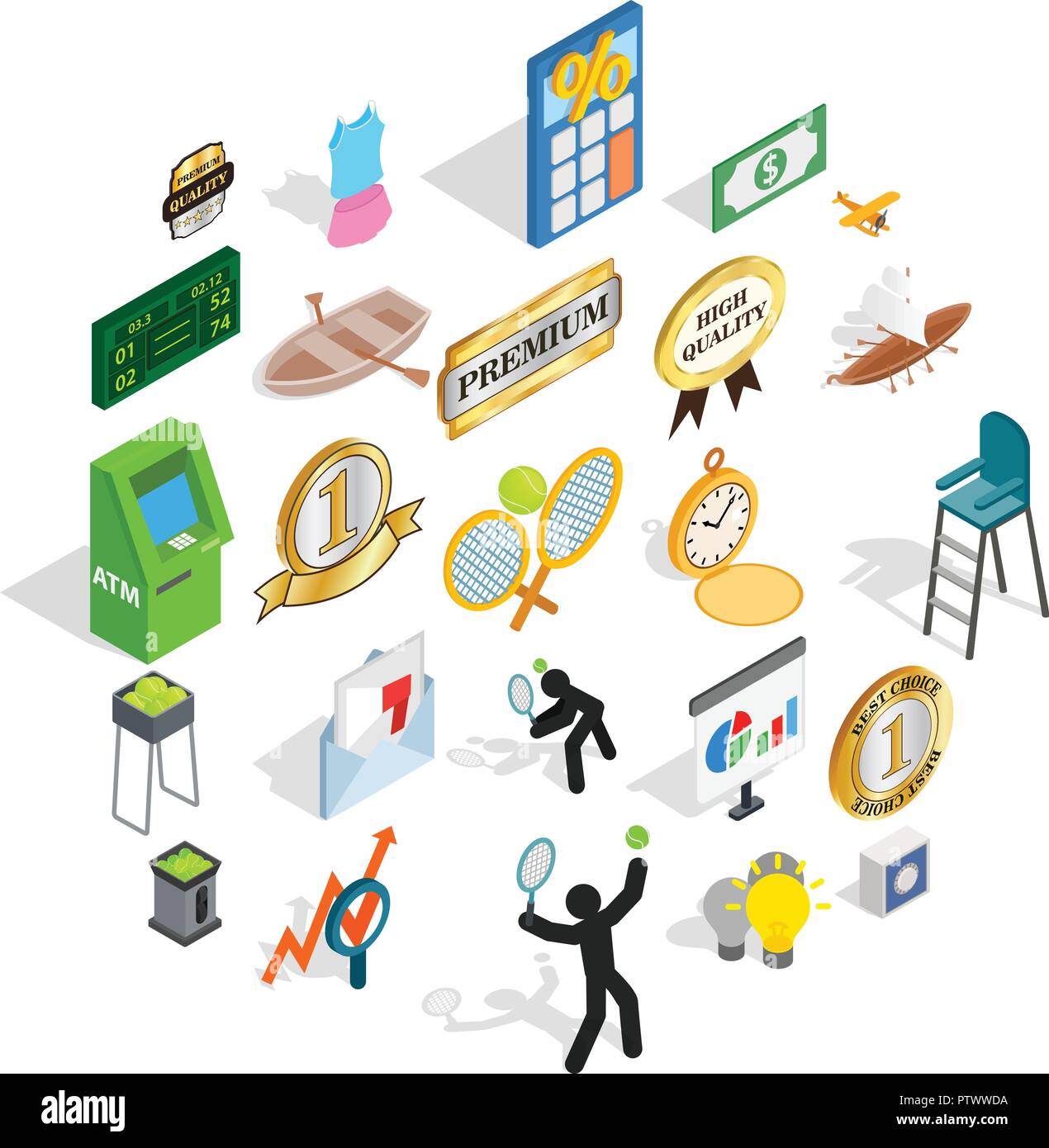 Win at competition icons set, isometric style Stock Vector