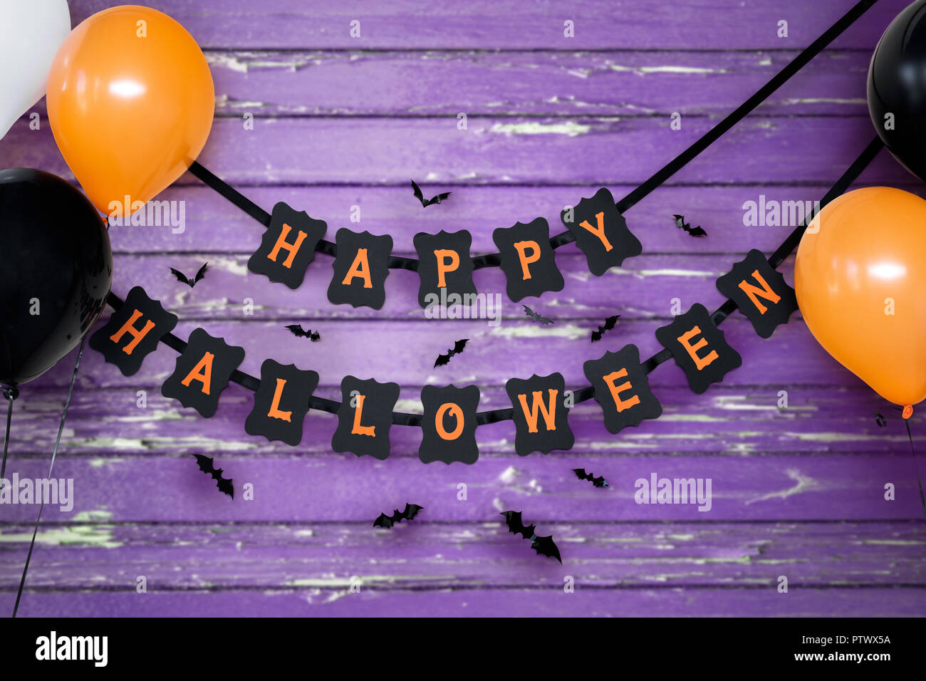 happy halloween party garland and balloons Stock Photo