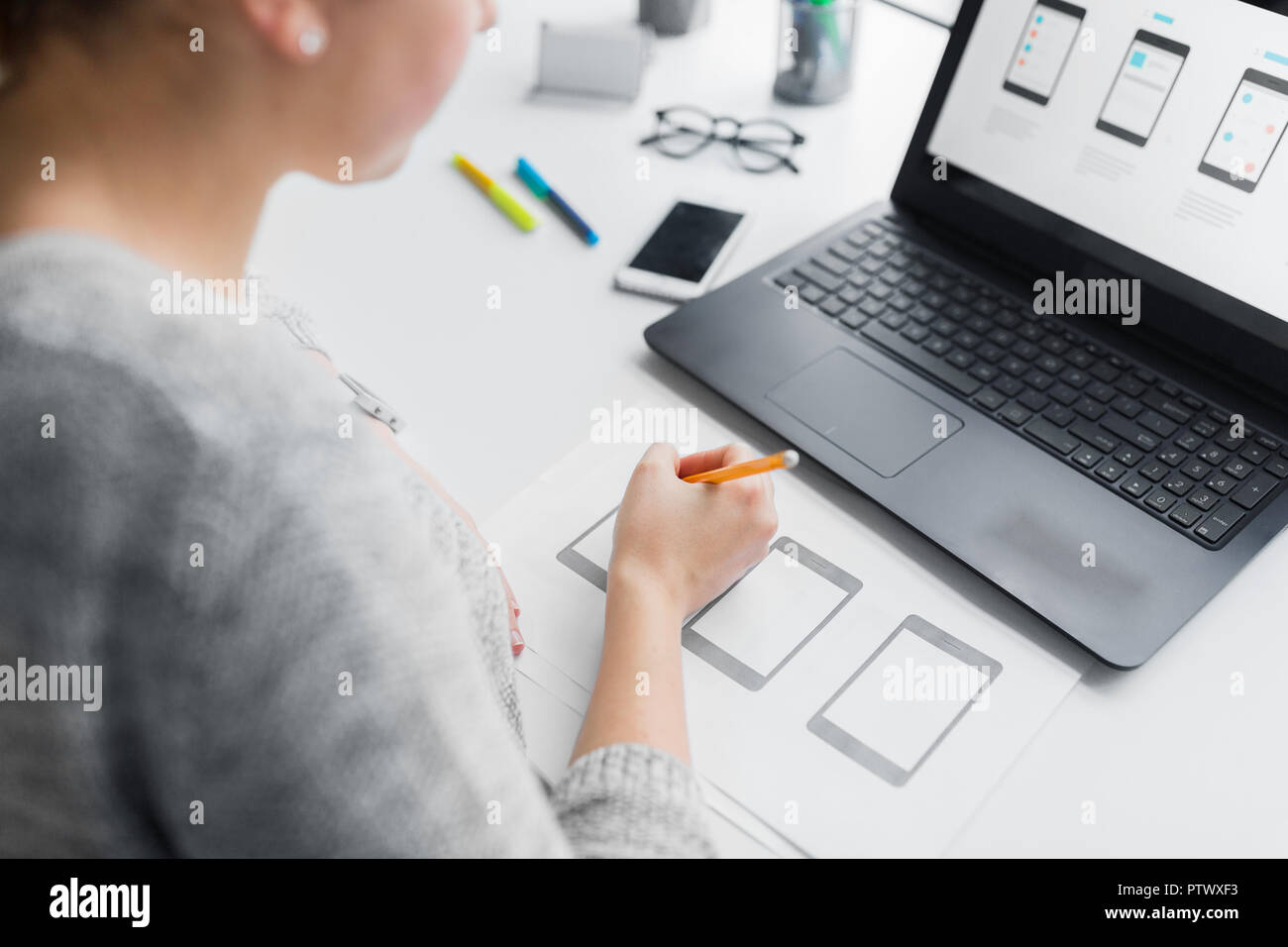 web designer working on user interface at office Stock Photo