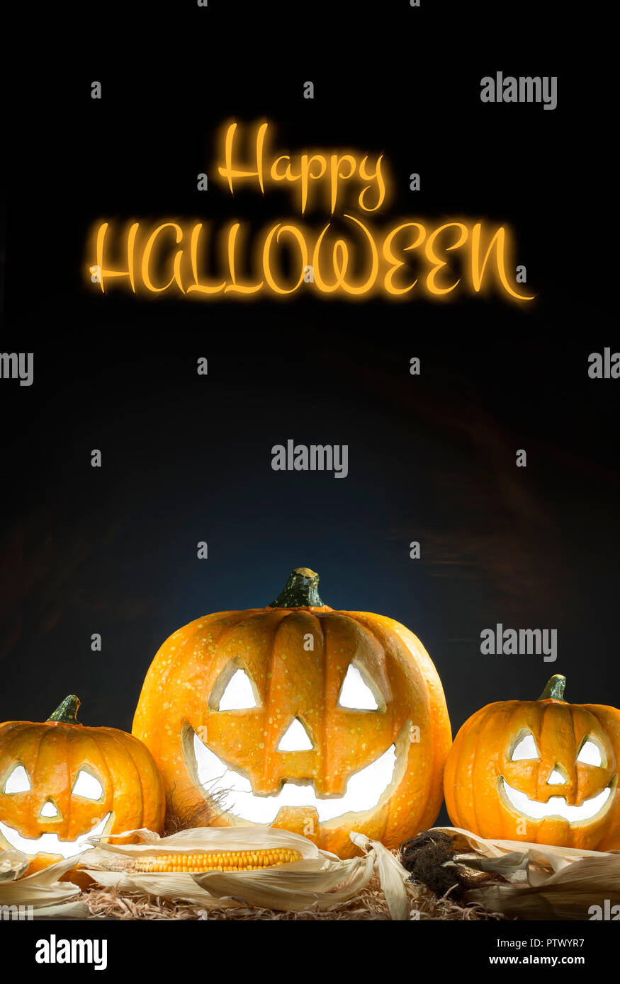 Happy halloween poster, halloween party festive banner, copy space Stock Photo