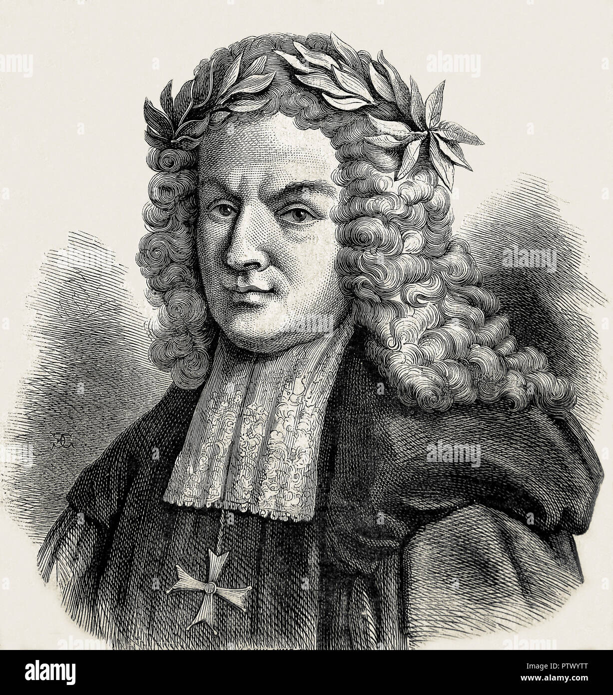 Bernardino Perfetti (1681-1746). Laureate Italian poet and jurist. Portrait, line engraving. Stock Photo
