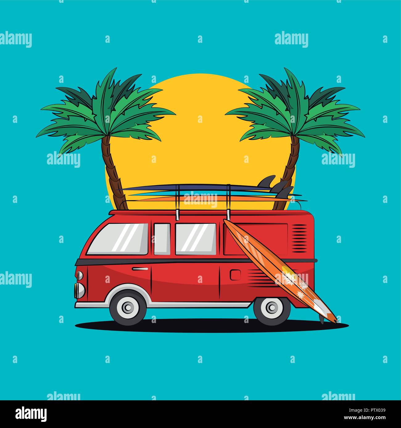 Camper van beach palm trees Stock Vector Images - Alamy