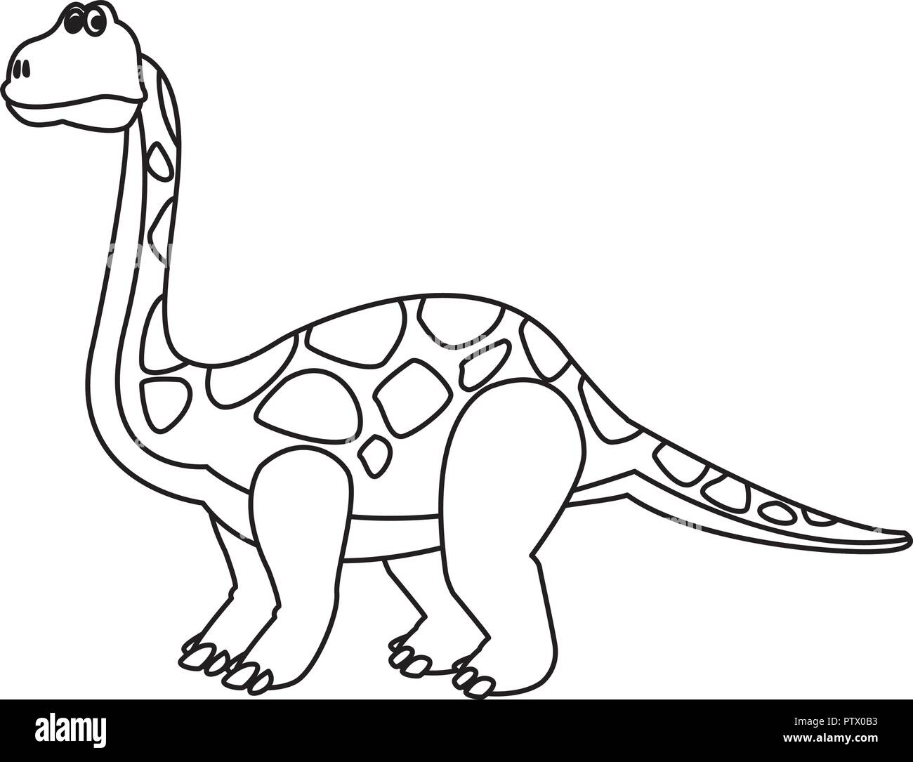 Brontosaurus dinosaur cartoon in black and white vector illustration