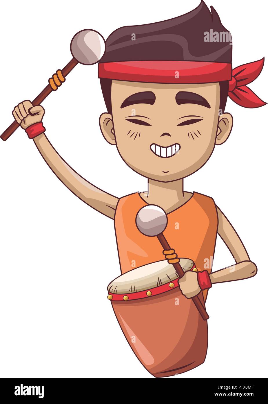Asian man with drum and sticks Stock Vector Image & Art - Alamy