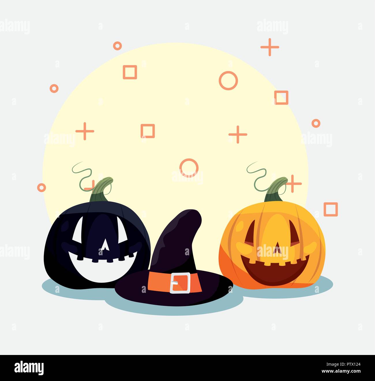 happy halloween witch hat pumpkins symbols background vector ...