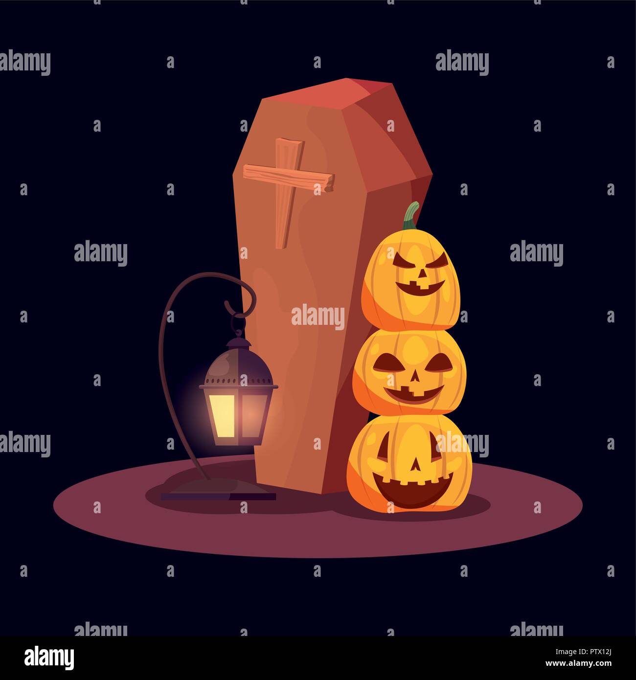 happy halloween coffin pumpkins lamp vector illustration Stock Vector ...