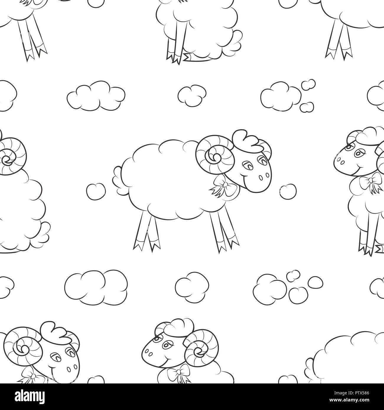 Fluffy sheep flying in the clouds. Baby Wallpaper. Vector illustration