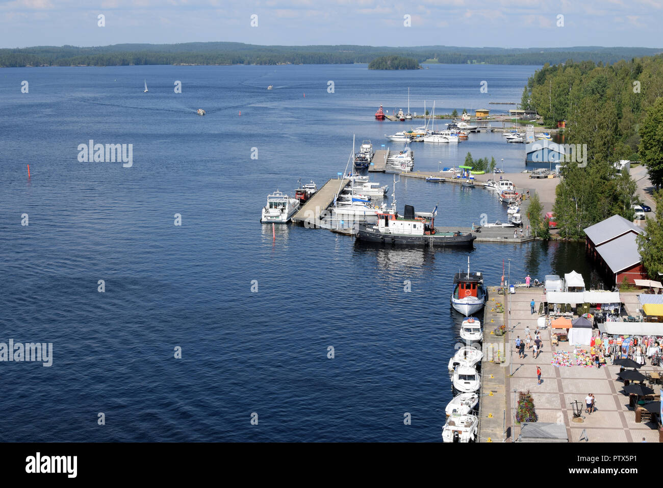 PUUMALA, FINLAND - 27 July, 2018: View of port and lake Saimaa. Stock Photo