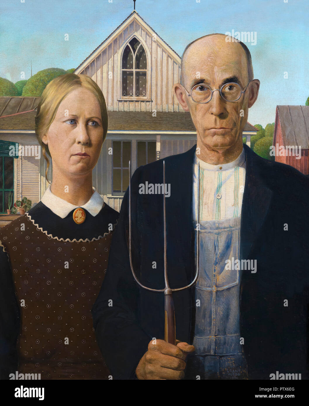 American Gothic, Grant Wood, 1930, Art Institute of Chicago, Chicago, Illinois, USA, North America Stock Photo