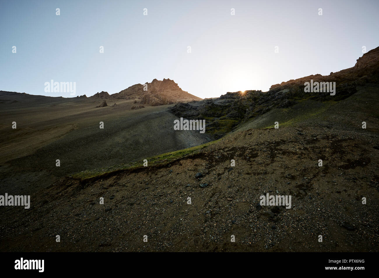 The rocky desert like volcanic landscape of south east Iceland Stock Photo