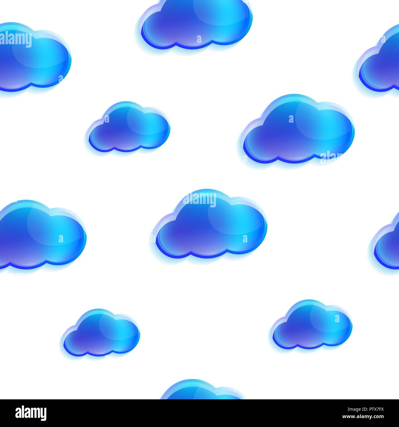 Seamless background with stylized cartoon blue clouds on a white background Stock Vector