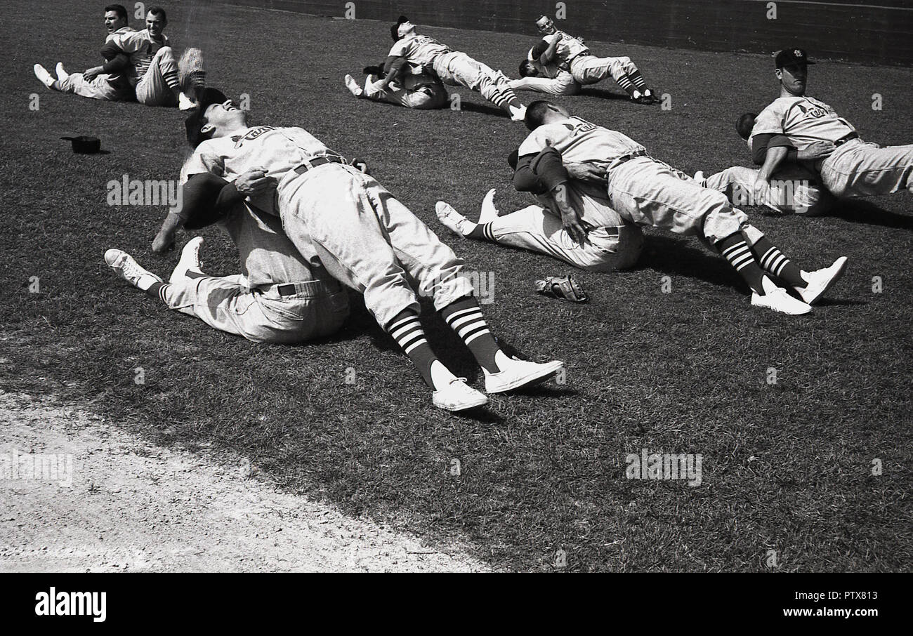 1970s, players of a team in the Major League Baseball (MLB) outside on