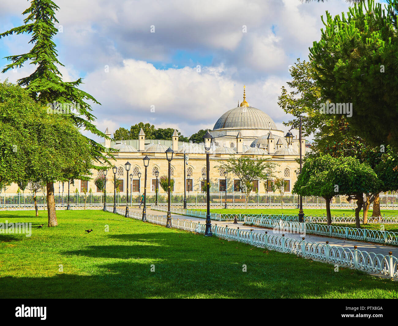 Sultanahmet Park, facing The Tomb of Sultan Ahmet I, on the north side of The Sultan Ahmet Mosque. Istanbul, Turkey. Stock Photo