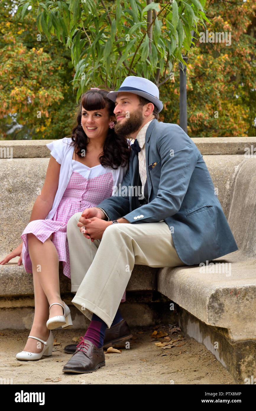Couple in a garden at Montmartre Stock Photo
