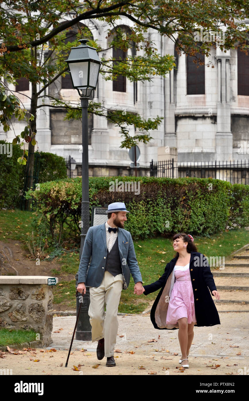 Couple in a garden at Montmartre Stock Photo