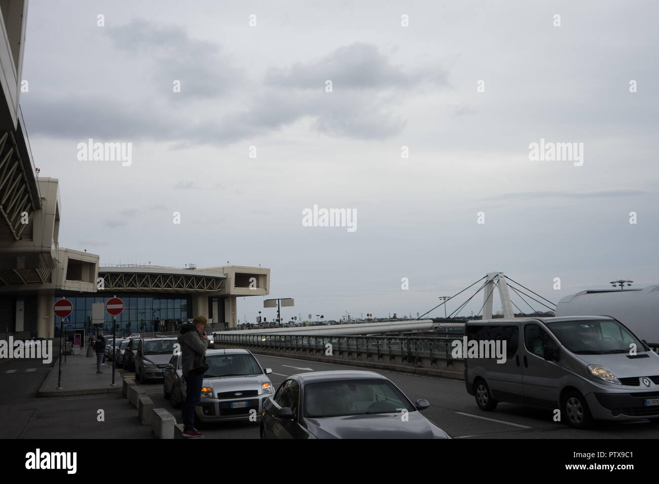 Milan Airport, ItalyApril 2, 2018 Exterior of Milan airport entrance