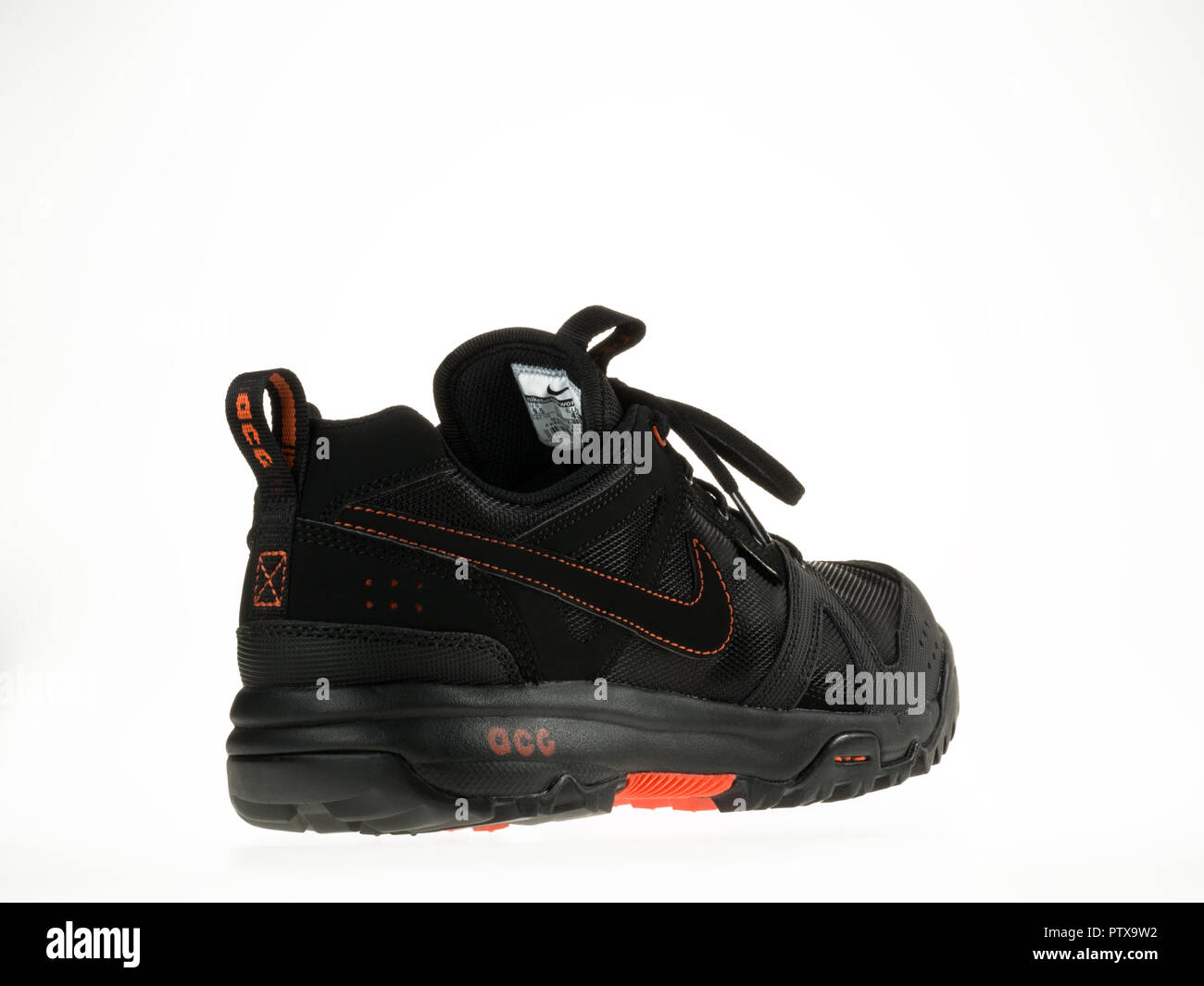 Istanbul, Turkey - February 5, 2014: New Nike hiking shoes Taken at studio and isolated on white. Stock Photo