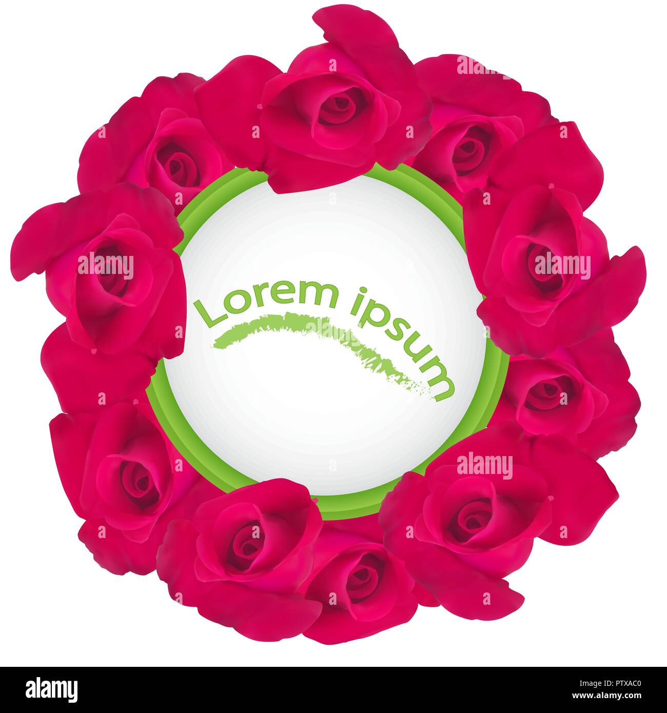 red roses in the form of a circle with place under the text, isolated on white background, template for the postcard Stock Vector