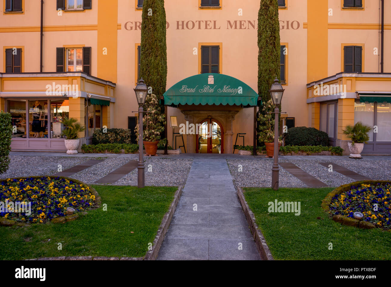 Menaggio, Italy-April 2, 2018: Facade of Grand Hotel Menaggio, Lombardy Stock Photo