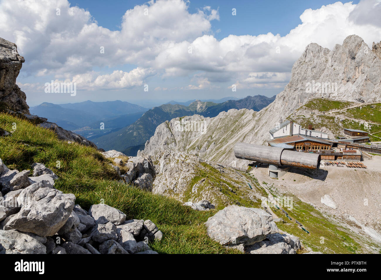 This giant telescope on the Karwendel Mountain is a nature and information centre, Mittenwald, Bavaria, Germany Stock Photo