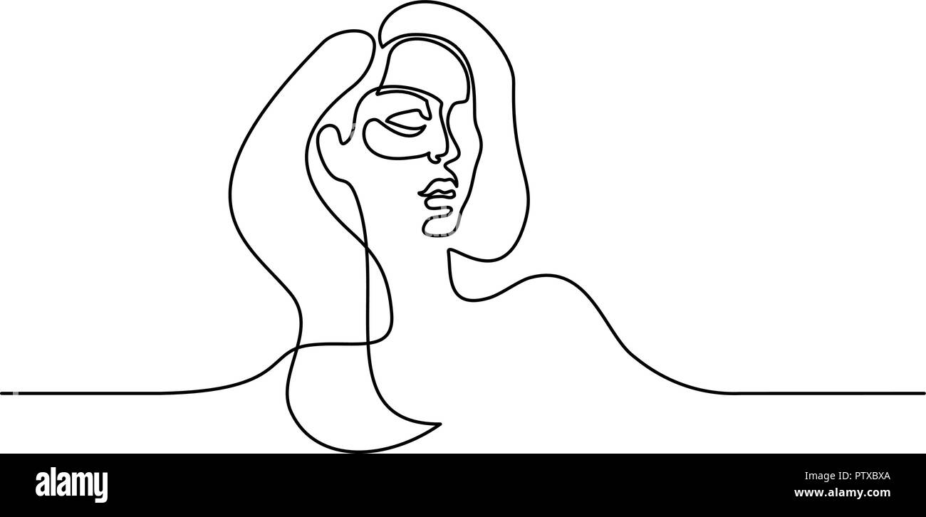 Continuous one line drawing. Abstract portrait of young woman. Vector illustration Stock Vector