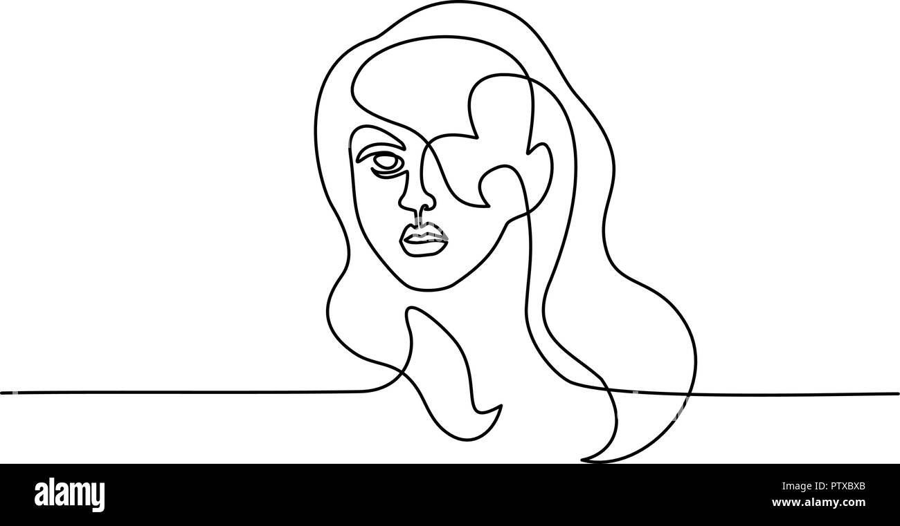 Continuous one line drawing. Abstract portrait of young woman. Vector illustration Stock Vector